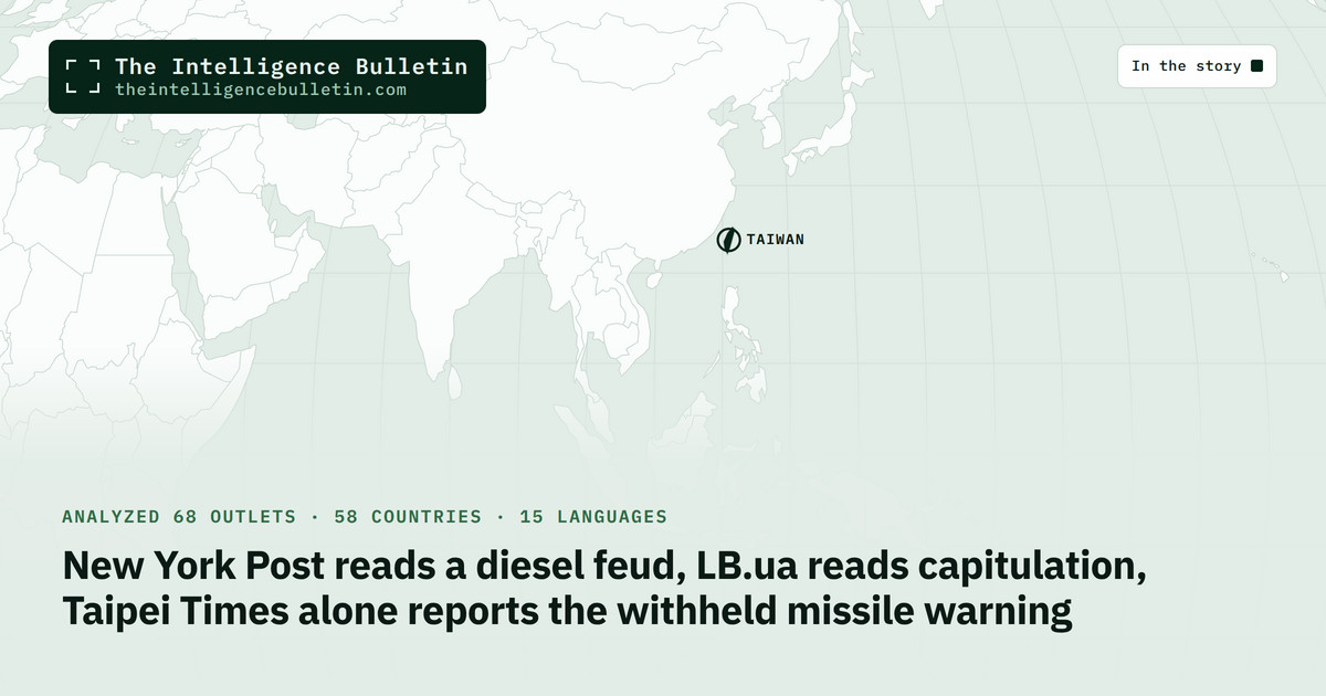 Map of the countries in the story: New York Post reads a diesel feud, LB.ua reads capitulation, Taipei Times alone reports the withheld missile warning