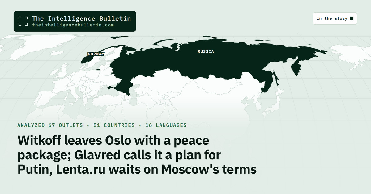 Map of the countries in the story: Witkoff leaves Oslo with a peace package; Glavred calls it a plan for Putin, Lenta.ru waits on Moscow's terms