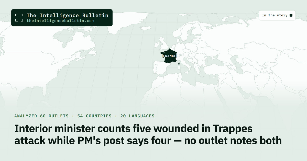 Map of the countries in the story: Interior minister counts five wounded in Trappes attack while PM's post says four — no outlet notes both