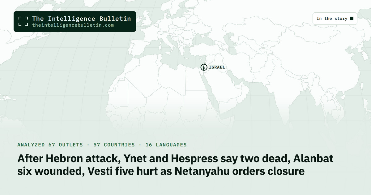 Map of the countries in the story: After Hebron attack, Ynet and Hespress say two dead, Alanbat six wounded, Vesti five hurt as Netanyahu orders closure