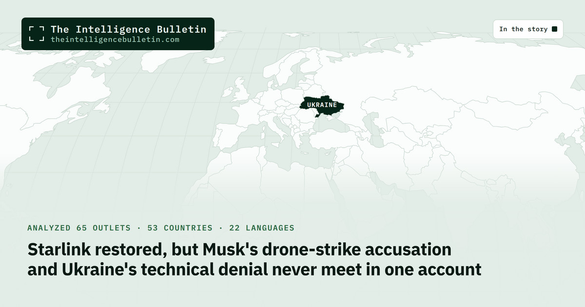 Map of the countries in the story: Starlink restored, but Musk's drone-strike accusation and Ukraine's technical denial never meet in one account